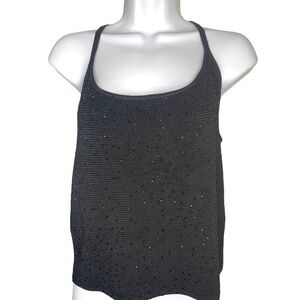 Linda Allard ELLEN TRACY black beaded knit tank